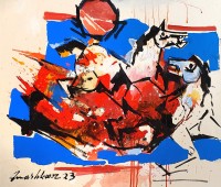 Mashkoor Raza, 24 x 30 Inch, Oil on Canvas, Horse Painting, AC-MR-622